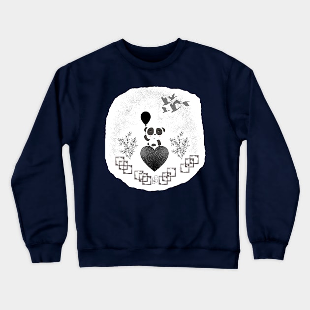 Panda smile with balloon and bird Crewneck Sweatshirt by TaghreedAlfarra